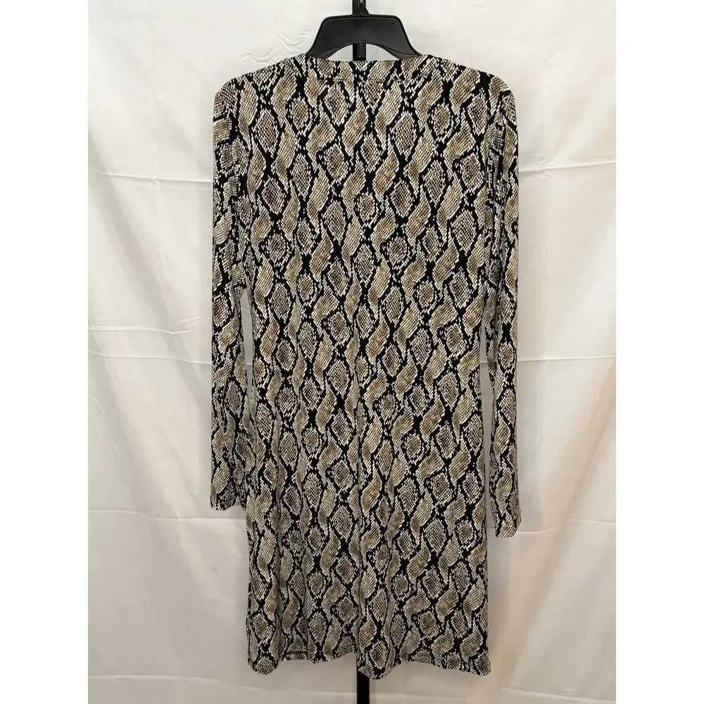 Michael Michael Kors Snake-Print Long Sleeve Button Front Ruched Dress XL